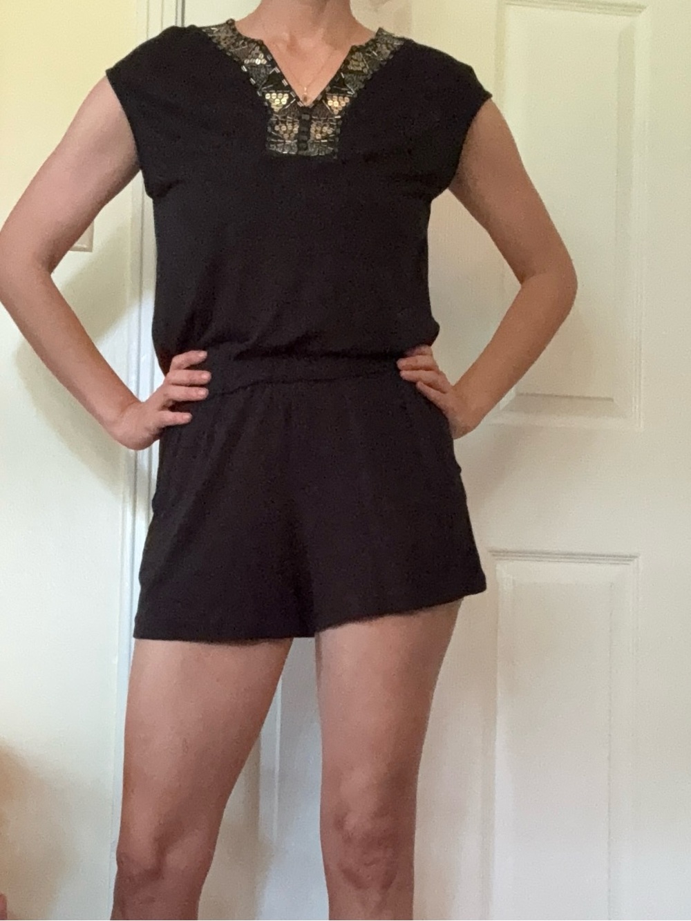 Banana Republic Black Embellished V-Neck Romper